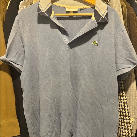 Lacoste Men's Light Blue Polo with Plaid Collar - Picture 1 of 2